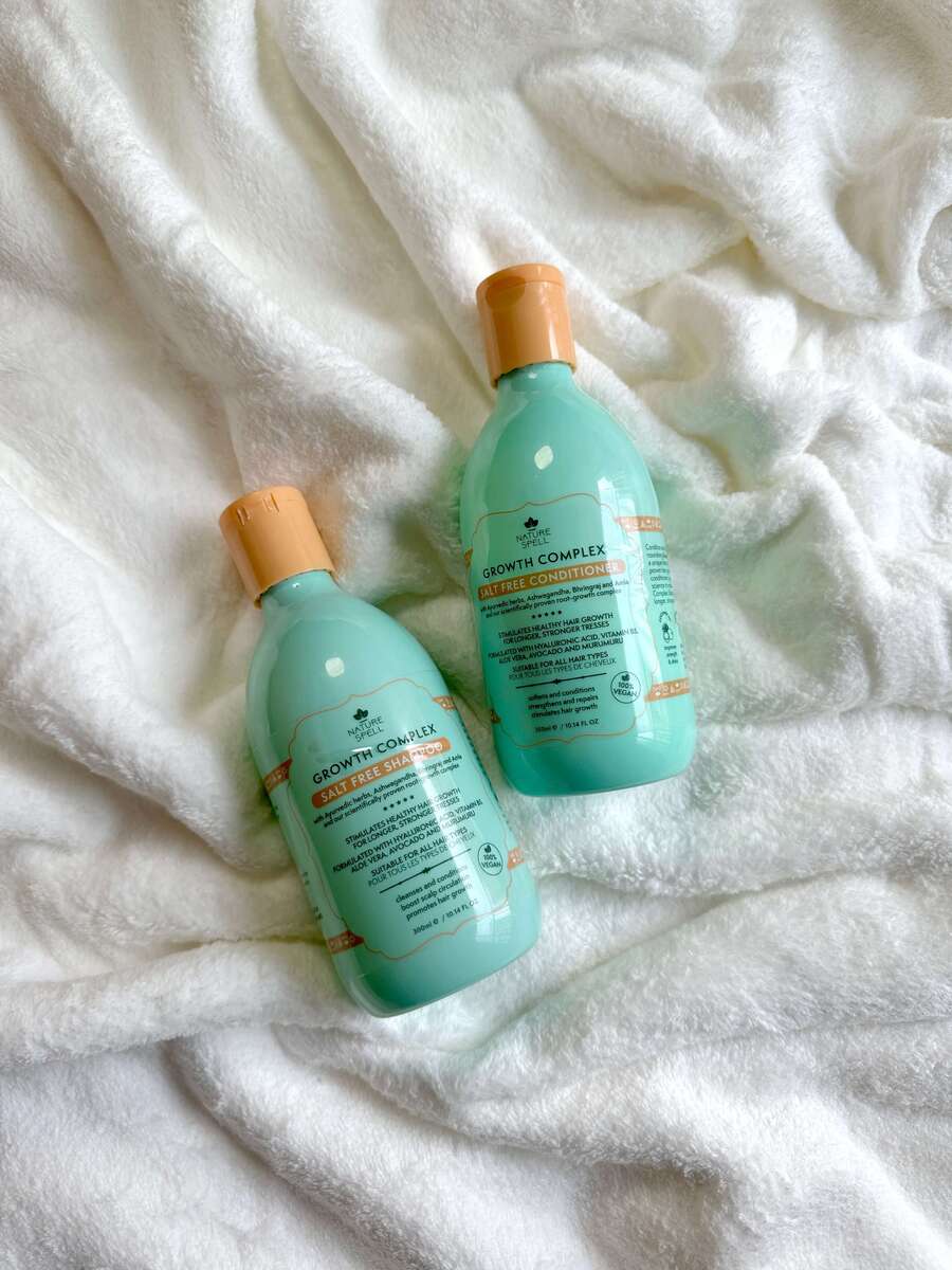 nature spell salt free shampoo and conditioner bottles