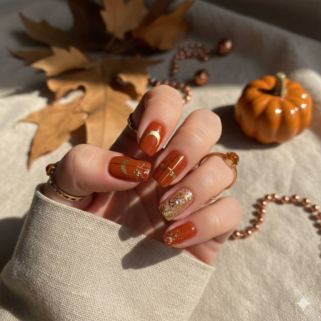 burnt orange fall nails