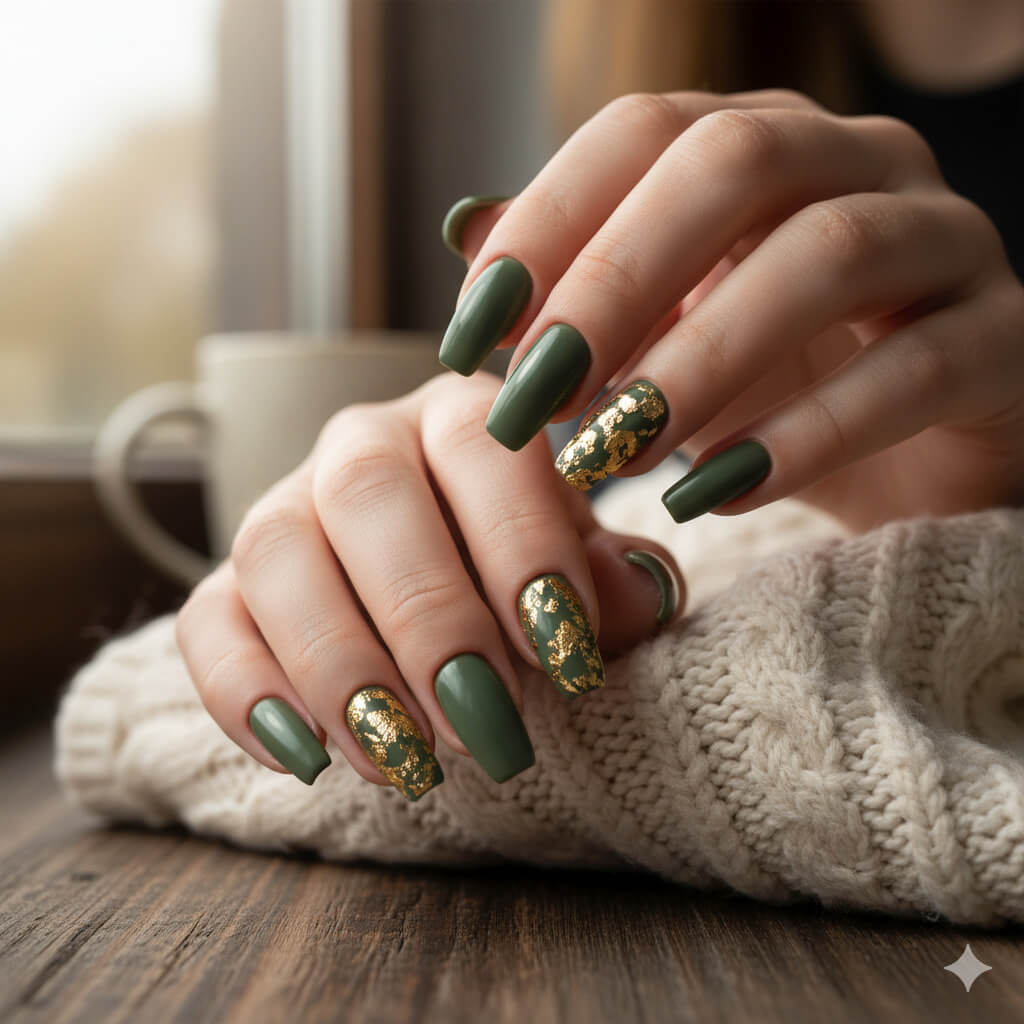 olive green fall nails