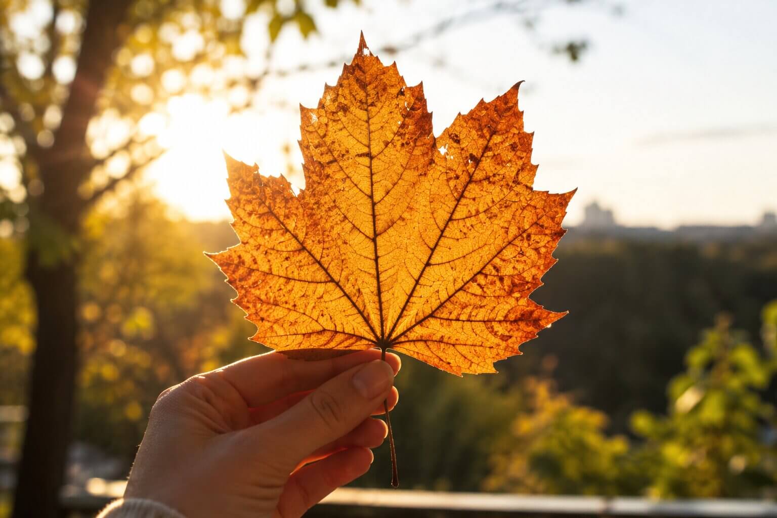 holding leaf against the sun